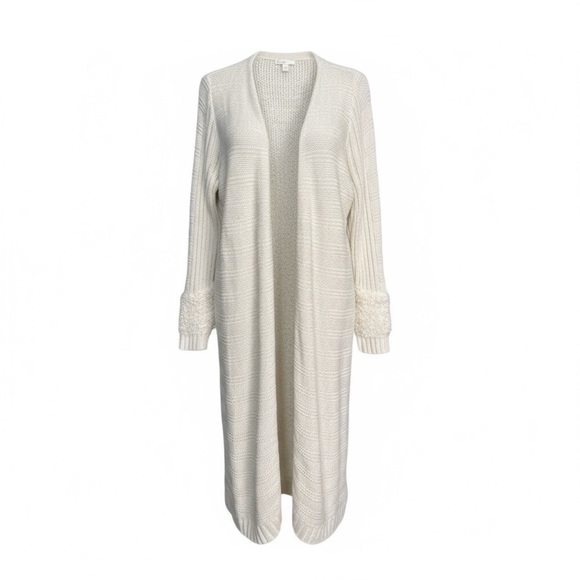 White Knit Open Long Cardigan Size L - Picture 1 of 7